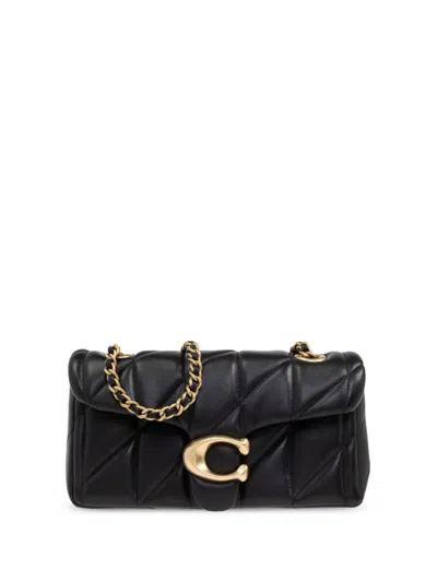 Coach Tabby 20 Black Quilted Shoulder Bag With Chain-link Leather Shoulder Straps And Logo Plaque On The F