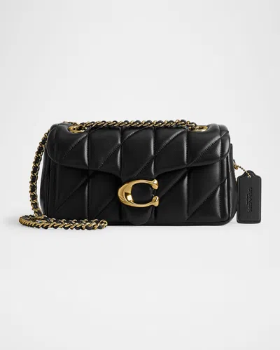 Coach Tabby 20 Black Quilted Shoulder Bag With Chain-link Leather Shoulder Straps And Logo Plaque On The F