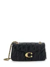 Coach 'tabby 26' Black Quilted Crossbody Bag With Chain-link Leather Shoulder Straps And Logo Plaque On Th