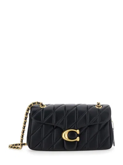 Coach 'tabby 26' Black Quilted Crossbody Bag With Chain-link Leather Shoulder Straps And Logo Plaque On Th
