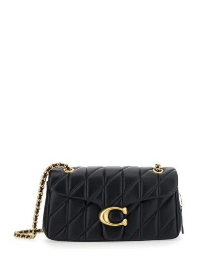 Coach Tabby 26 Black Quilted Crossbody Bag With Chain-link Leather Shoulder Straps And Logo Plaque On The 