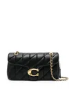 Coach Tabby 20 Black Quilted Shoulder Bag With Chain-link Leather Shoulder Straps And Logo Plaque On The F