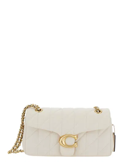 Coach Tabby 26 White Quilted Crossbody Bag With Chain-link Leather Shoulder Straps And Logo Plaque On The 