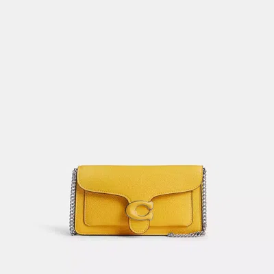 Coach Tabby Chain Clutch In Silver/canary