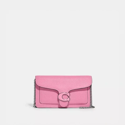 Coach Tabby Chain Clutch In Silver/vivid Pink