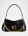 Coach Tabby Grain Leather Shoulder Bag With Chain In Black