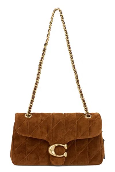 Coach Tabby Mini Suede Shoulder Handbag With Chain Strap In Camel