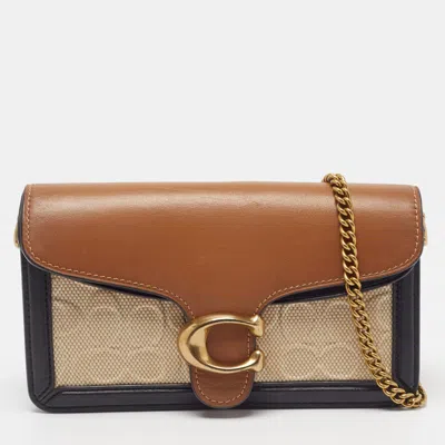 Pre-owned Coach Tabby Tricolor Leather And Canvas Chain Crossbody Bag In Multi