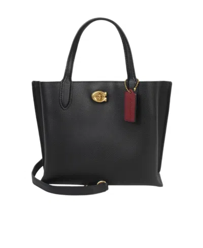 Coach Tag-detail Leather Tote Bag In Black