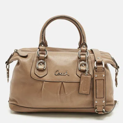 Pre-owned Coach Tan Leather Ashley Satchel In Brown