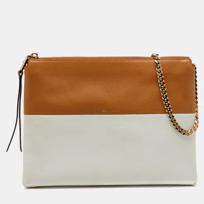 Coach Tan/white Leather Chain Shoulder Bag In Brown
