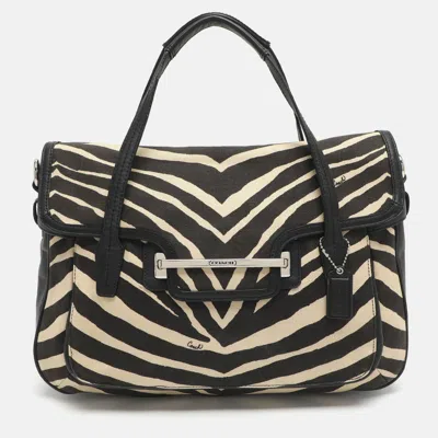 Pre-owned Coach Taylor Black/light Beige Zebra Print Canvas Satchel