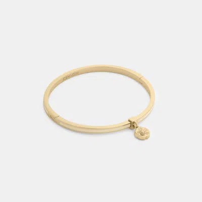 Coach Tea Rose Charm Enamel Thin Hinged Bangle In Gold/chalk