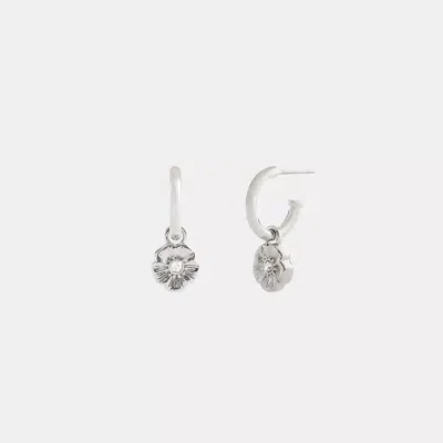 Coach Tea Rose Charm Hoop Earrings In Silver