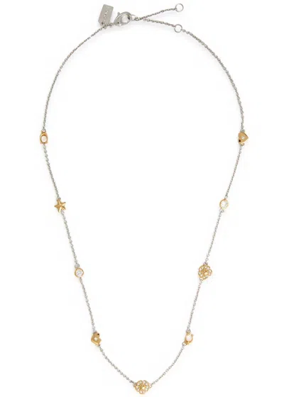 Coach Tea Rose Embellished Two-tone Necklace In Gold