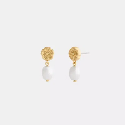 Coach Tea Rose Pearl Drop Earrings In Gold