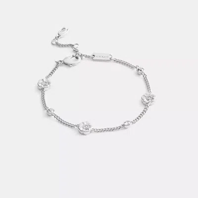 Coach Tea Rose Station Linear Bracelet In Silver