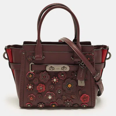 Pre-owned Coach Tea Rose Swagger 20 Burgundy Leather Tote
