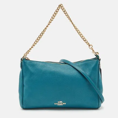 Pre-owned Coach Teal Blue Leather Carrie Crossbody Bag