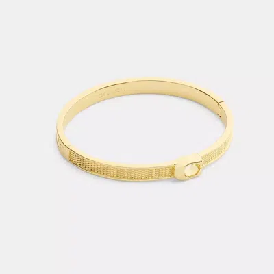 Coach Textured Signature Hinged Bangle In Brown