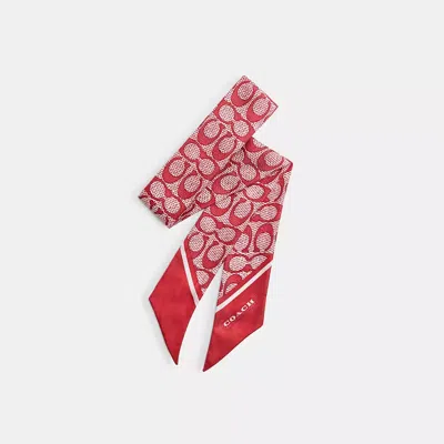 Coach Textured Signature Print Silk Skinny Scarf In Red