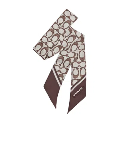 Coach Textured Signature Print Silk Skinny Scarf In Pattern