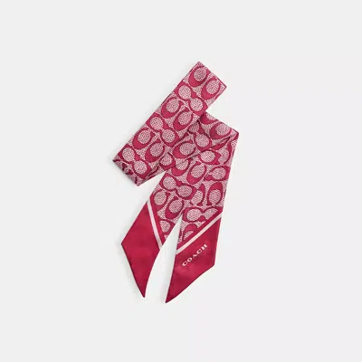 Coach Textured Signature Print Silk Skinny Scarf In Red