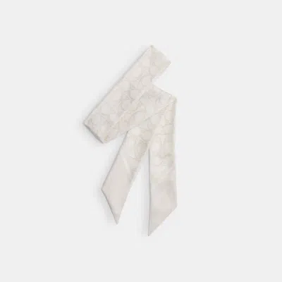 Coach Textured Signature Print Silk Skinny Scarf In White
