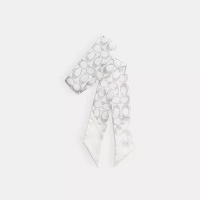 Coach Textured Signature Print Silk Skinny Scarf In Off White