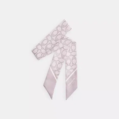 Coach Textured Signature Print Silk Skinny Scarf In Purple