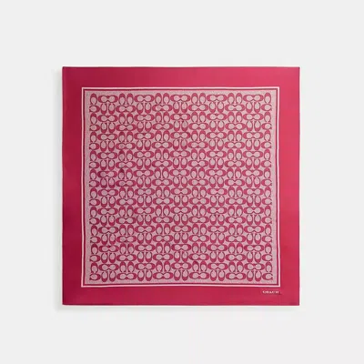 Coach Textured Signature Print Silk Square Scarf In Red