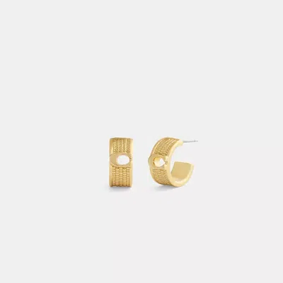 Coach Textured Signature Small Hoop Earrings In Gold