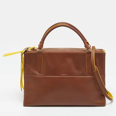 Coach The Borough Brown/yellow Leather Tote