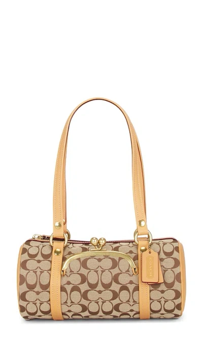 Coach The  Originals Signature Jacquard Kisslock Barrel Bag 28 In Khaki Light Peach
