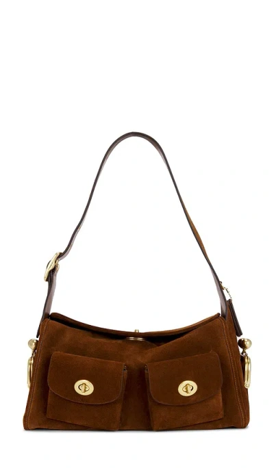 Coach Womens Warm Brown Turnlock Haversack Suede Shoulder Bag