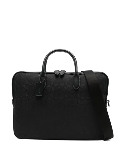 Coach Theo Monogram Laptop Bag In Black