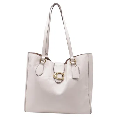 Pre-owned Coach Theo Tote Bag In White Leather