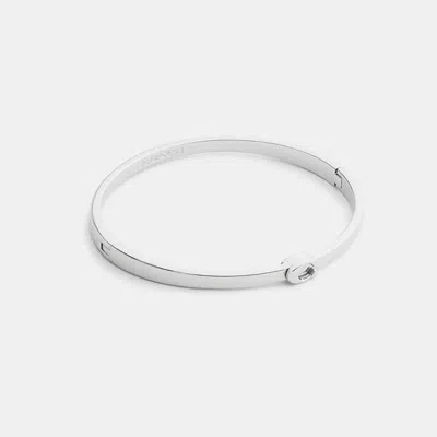 Coach Thin Signature Hinged Bangle In Silver