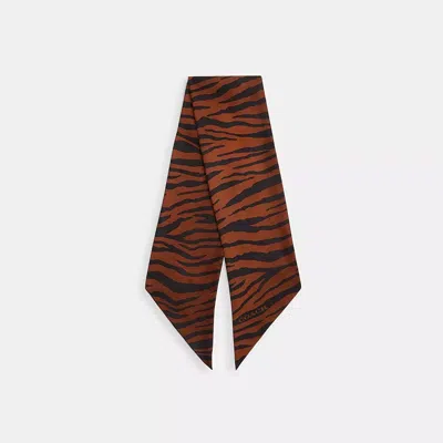 Coach Tiger Print Silk Wide Skinny Scarf In Brown