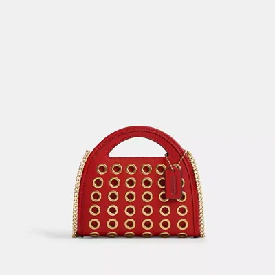 Coach Top Handle Card Case With Grommets In Brass/ruby
