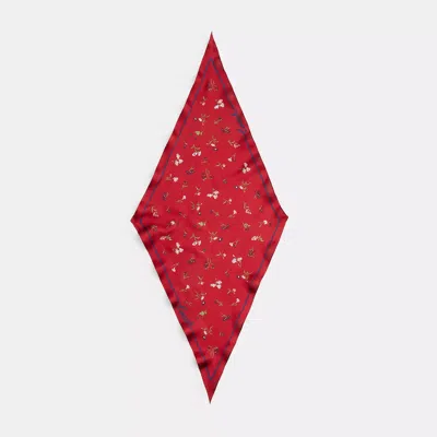 Coach Tossed Floral Print Silk Diamond Scarf In Red