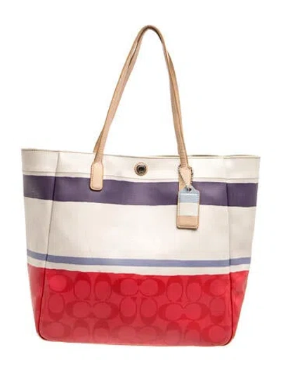 Pre-owned Coach Tote In Neutrals/red