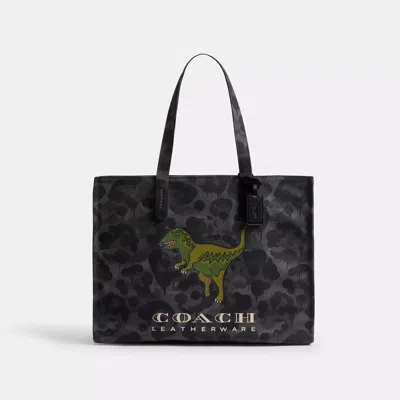 Coach Tote With Camo Print And Rexy In Gray