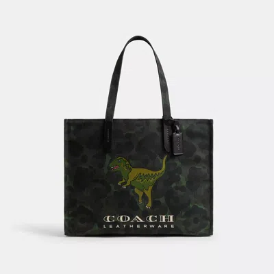 Coach Tote With Camo Print And Rexy In Green
