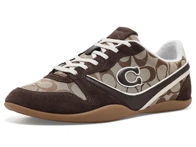 Coach Track Sneakers With Signature Women's Flat Shoes Tan/dark Chocolate: 6.5 M, Leather/suede In Brown
