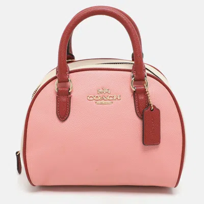 Pre-owned Coach Tri-color Beige Leather Sydney Satchel In Pink