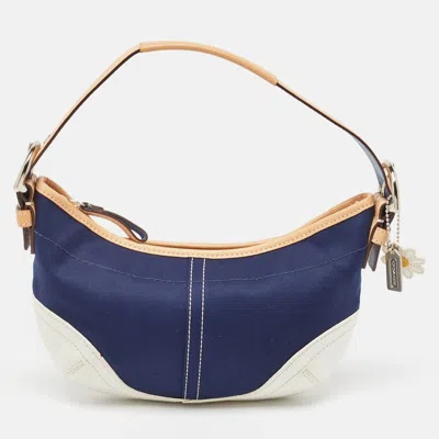 Coach Tri Color Leather And Fabric Shoulder Bag In Blue