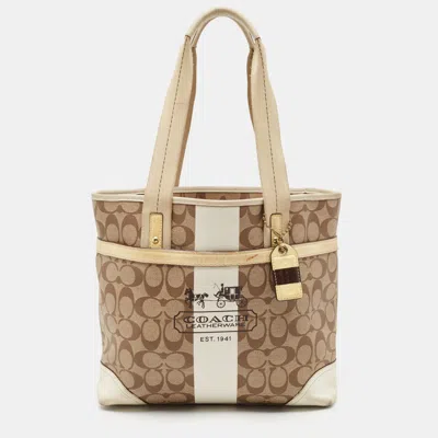 Pre-owned Coach Tricolor Coated Canvas Heritage Striped Tote In Multicolor