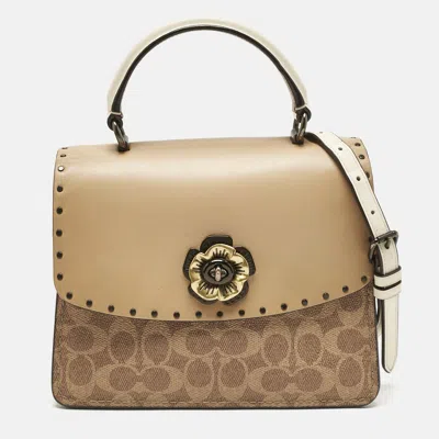 Pre-owned Coach Tricolor Signature Coated Canvas And Leather Parker Top Handle Bag In Multi