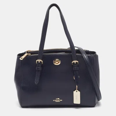 Pre-owned Coach Turnlock Carryall Navy Blue Leather Satchel